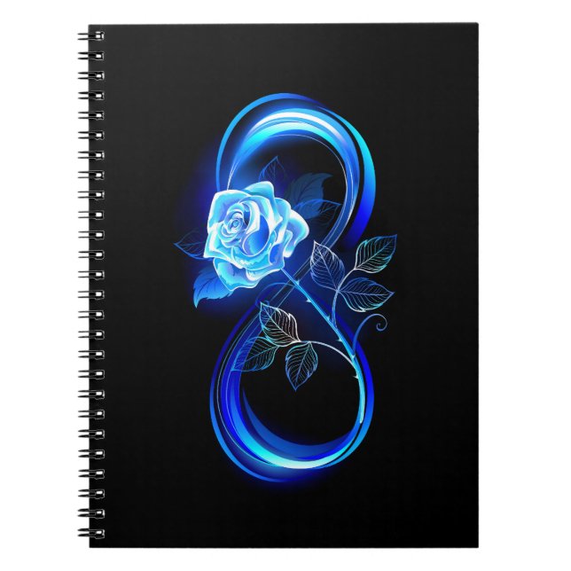 Cuaderno Infinito brillante con rosa azul (Frente)