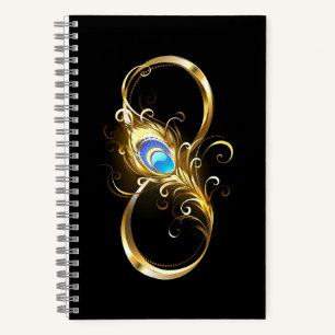 Cuaderno Infinito con la pluma de pavo real dorado