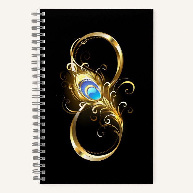 Cuaderno Infinito con la pluma de pavo real dorado (Anverso)