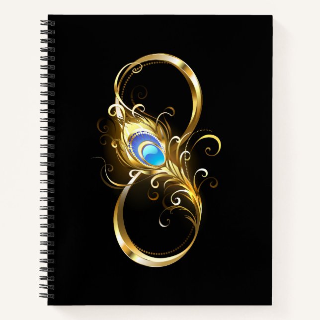 Cuaderno Infinito con la pluma de pavo real dorado (Anverso)