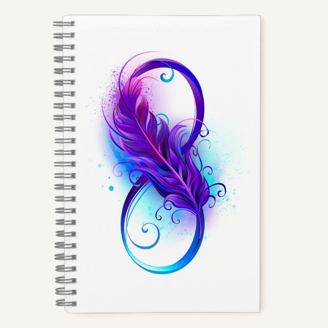 Cuaderno Infinito con plumas púrpura (Anverso)