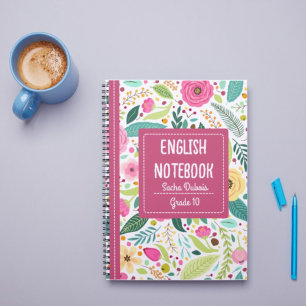 Cuaderno inglés con tapa de flores color rosa