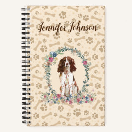 Cuaderno Inglés Springer Spaniel Dog Paw Print & Floral