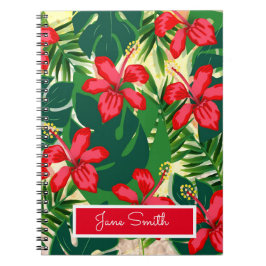 Cuaderno Inhibisco de la selva tropical colorida rojo y ver
