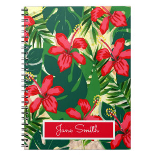 Cuaderno Inhibisco de la selva tropical colorida rojo y ver