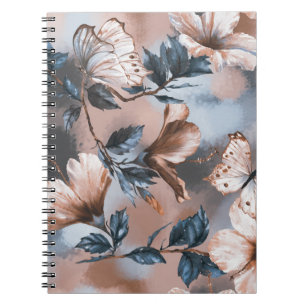 Cuaderno Inhibisco floral acuático, patrón de mariposa.