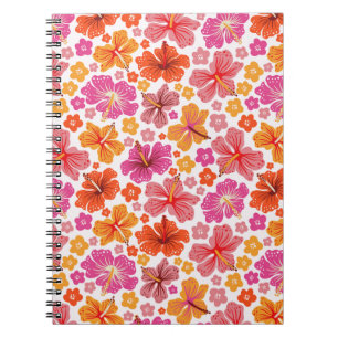 Cuaderno Inhibisco tropical - rosa y naranja