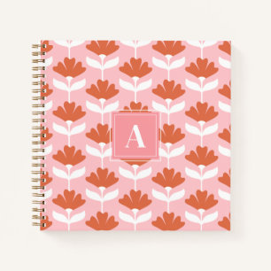 Cuaderno Inicial de Monograma Cuadrado Floral Vintage Rosa