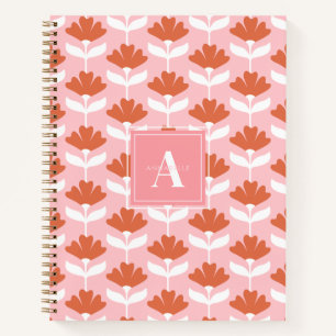 Cuaderno Inicial de monograma cuadrado floral vintage rosa