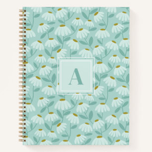 Cuaderno Inicial de monograma cuadrado patrón floral azul t