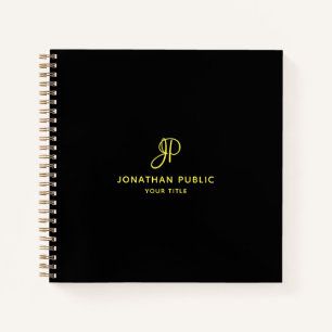 Cuaderno Inicial de monograma de guión dorado elegante para