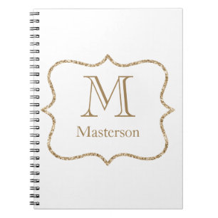 Cuaderno Inicial de Monograma de Oro Nombre Oro Blanco de M