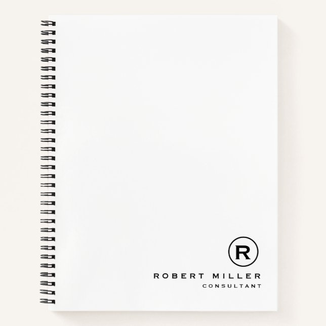 Cuaderno Inicial de Monograma Negro y Blanco Personalizado (Anverso)