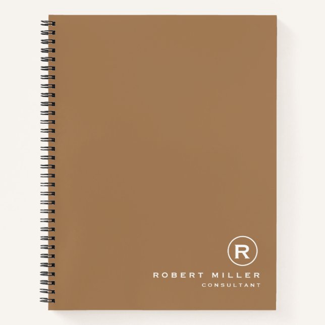 Cuaderno Inicial de monograma personalizada marrón y blanco (Anverso)