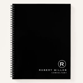 Cuaderno Inicial de Monograma Personalizado en Blanco y Neg