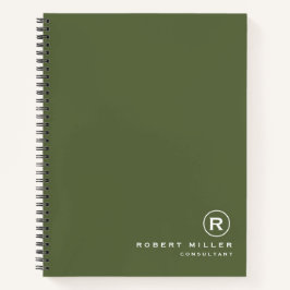 Cuaderno Inicial de Monograma Personalizado en Oliva y Blan