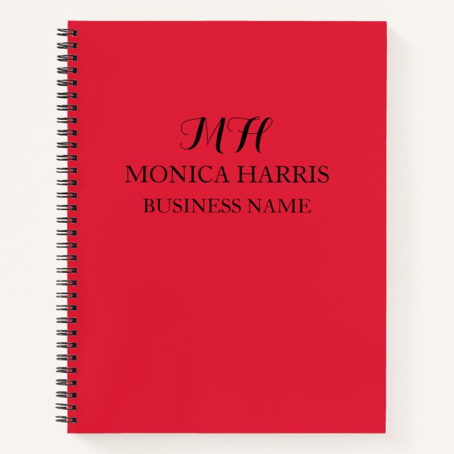 Cuaderno Inicial de monograma rojo profesional para negocio (Anverso)