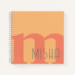 Cuaderno inicial de monograma rosa melocotón gris nombre pe