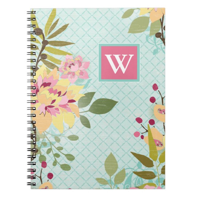 Cuaderno Inicial | Jardín floral, fondo azul (Frente)