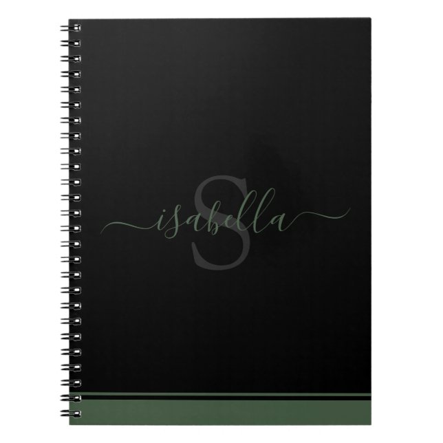 Cuaderno Inicial monogramada elegante escritura verde (Frente)