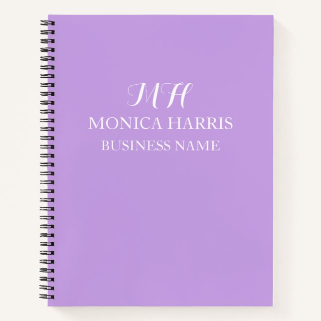 Cuaderno Inicial Profesional de Monograma Morado para Negoc (Anverso)