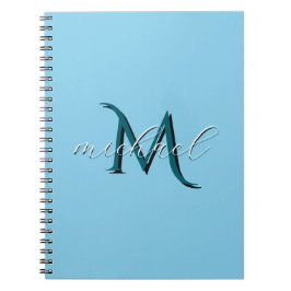 Cuaderno Inicial y nombre personalizados en azul cielo con 
