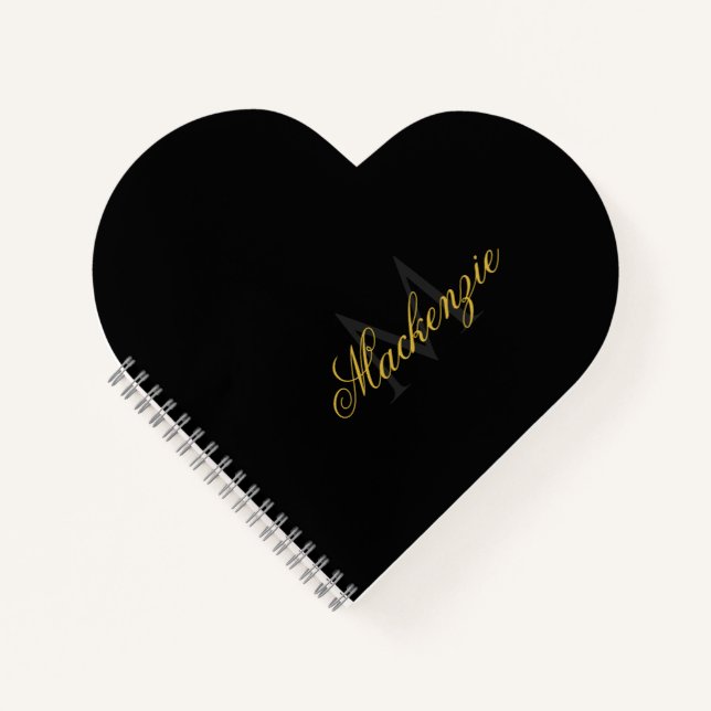 Cuaderno Iniciales de corazón personalizadas en negro con f (Anverso)