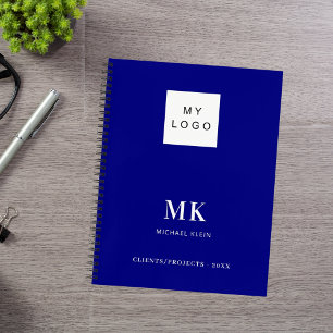 Cuaderno iniciales de monograma azul marino negocio
