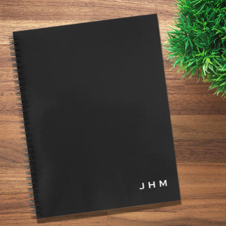 Cuaderno Iniciales de monograma blanco negro mínimo profesi