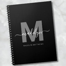 Cuaderno Iniciales de Monograma Blanco Negro Profesional