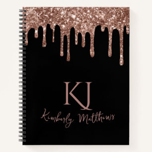 Cuaderno Iniciales de monograma con brillo de oro rosa en n