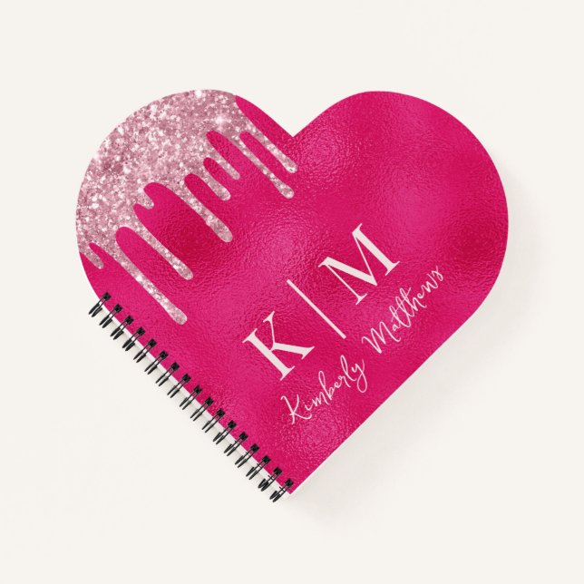 Cuaderno Iniciales de monograma con brillo rosa caliente Gl (Anverso)