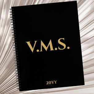 Cuaderno Iniciales de Monograma de Oro Negro Modernas y Pro
