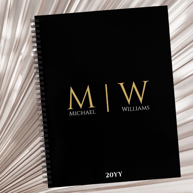 Cuaderno Iniciales de Monograma de Oro Negro Modernas y Pro (Subido por el creador)