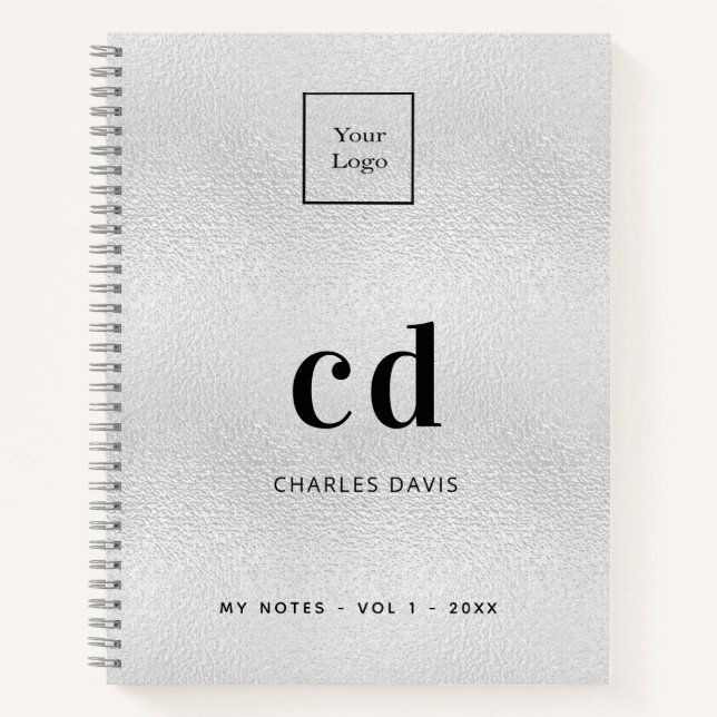 Cuaderno Iniciales de monograma de plata logo empresarial (Anverso)
