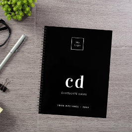 Cuaderno iniciales de monograma en blanco y negro logotipo