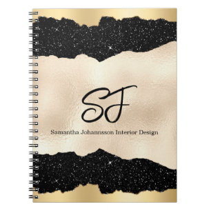 Cuaderno Iniciales de monograma en negro y dorado de lujo