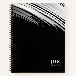 Cuaderno Iniciales de monograma moderno en blanco y negro +