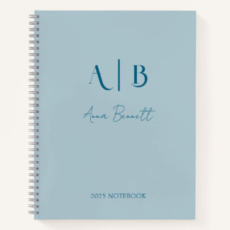 Cuaderno Iniciales de monograma personalizado moderno en az