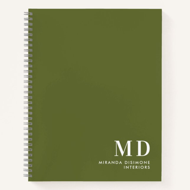 Cuaderno Iniciales de Monograma Profesional Verde Oliva (Anverso)
