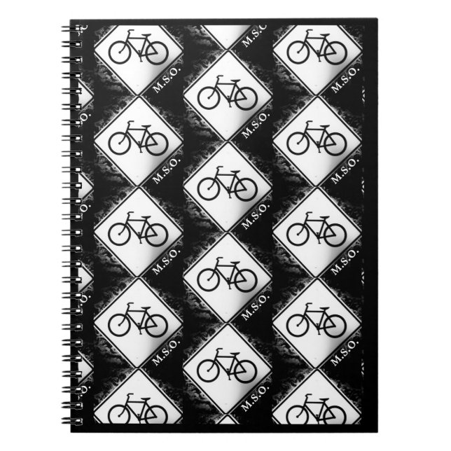 Cuaderno Iniciales de monograma sobre el patrón de biciclet (Frente)
