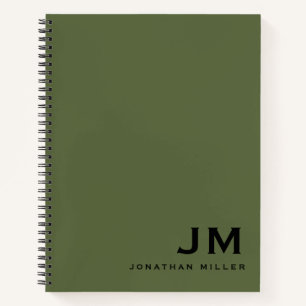 Cuaderno Iniciales de monograma verde oliva profesional