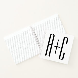 Cuaderno Iniciales de parejas modernas elegantes Blanco y