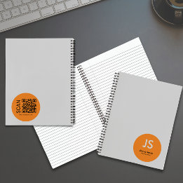 Cuaderno Iniciales de punto naranja minimalista gris