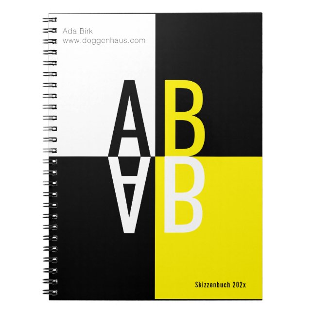 Cuaderno Iniciales mínimas en negro, amarillo y blanco (Frente)