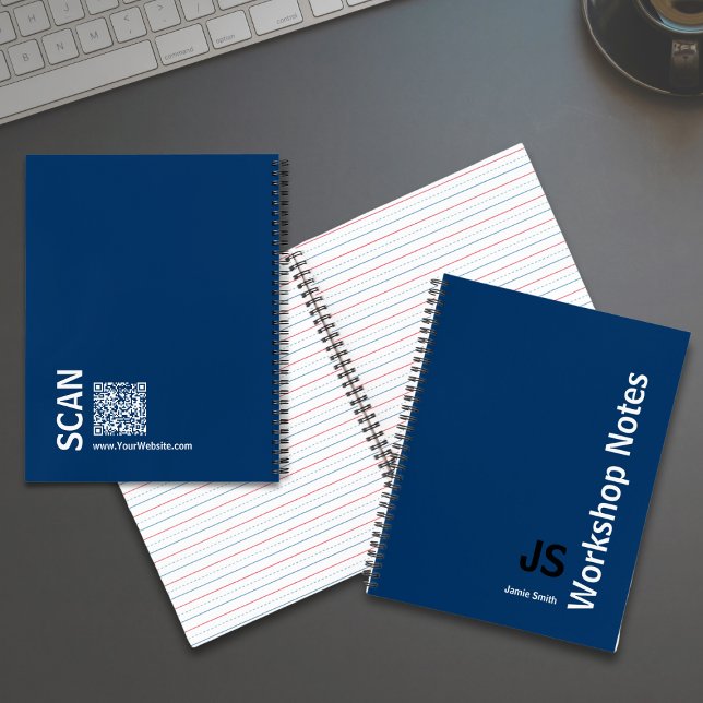 Cuaderno Iniciales Mínimas Taller Blanco Azul Negro (Minimal Initials Black Blue White Workshop Notebook)