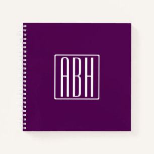 Cuaderno Iniciales Monograma   Blanco Sobre Púrpura Intenso