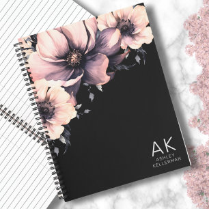 Cuaderno Iniciales Monogramadas Florales Negras Modernas Pi