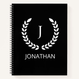 Cuaderno Iniciales Personalizadas De Monograma Blanco Y Neg