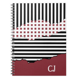 Cuaderno Iniciales Stripes Net Layered Negro, Blanco y Rojo
